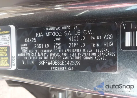 2025 Kia K4 Gt-Line из США, поврежденный, VIN 3KPFW4DE8SE142578